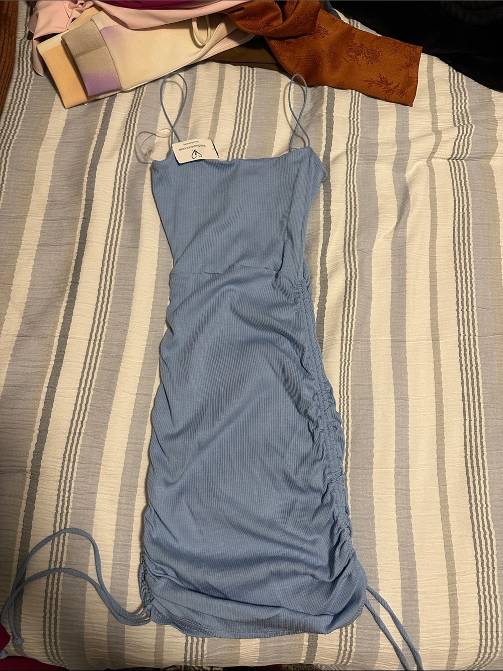 Windsor Light Blue Ruched Mini Slip Dress